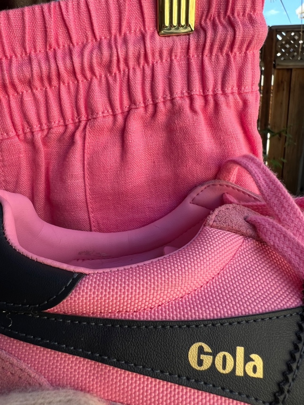 NWT Athleta barbie pink linen pants SZ L + Gola Tornado pink sneakers SZ 8 - Picture 5 of 17